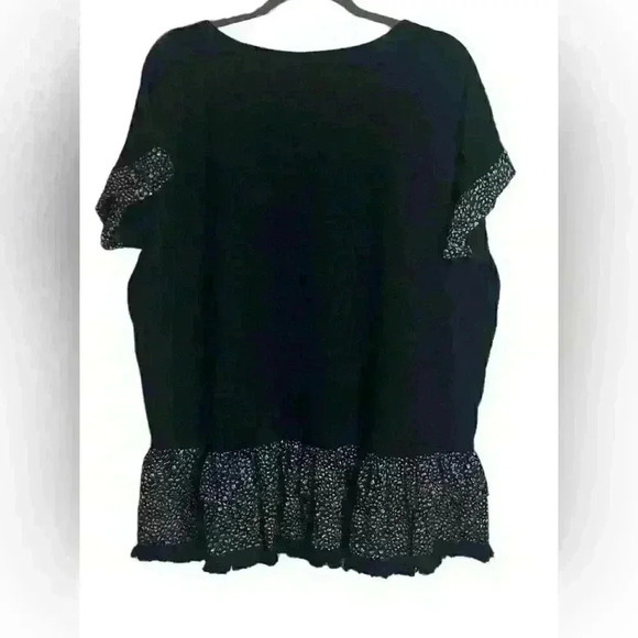 Umgee Size Medium Blouse Mixed Media Flowy Black Animal Print Fringe Hem - Picture 2 of 5